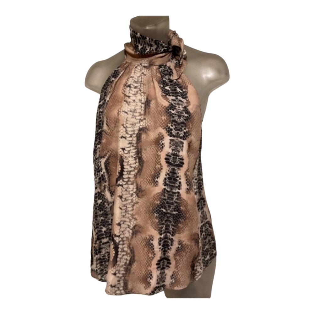 HAUTE Hippie Hold-Up Necktie Snake-Print Silk Blouse XS